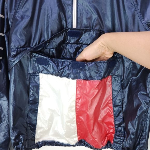 Tommy Jeans Windbreaker Hoodie Jacket Womens Medium Pocket Half Zip Oversized - Picture 6 of 16